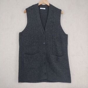 Smash+Tess Cardigan Vest Womens M Long Cable Knit Button Front Dark Gray Pockets